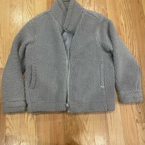 Gray Puffer Jacket with Plush Texture and Relaxed Fit